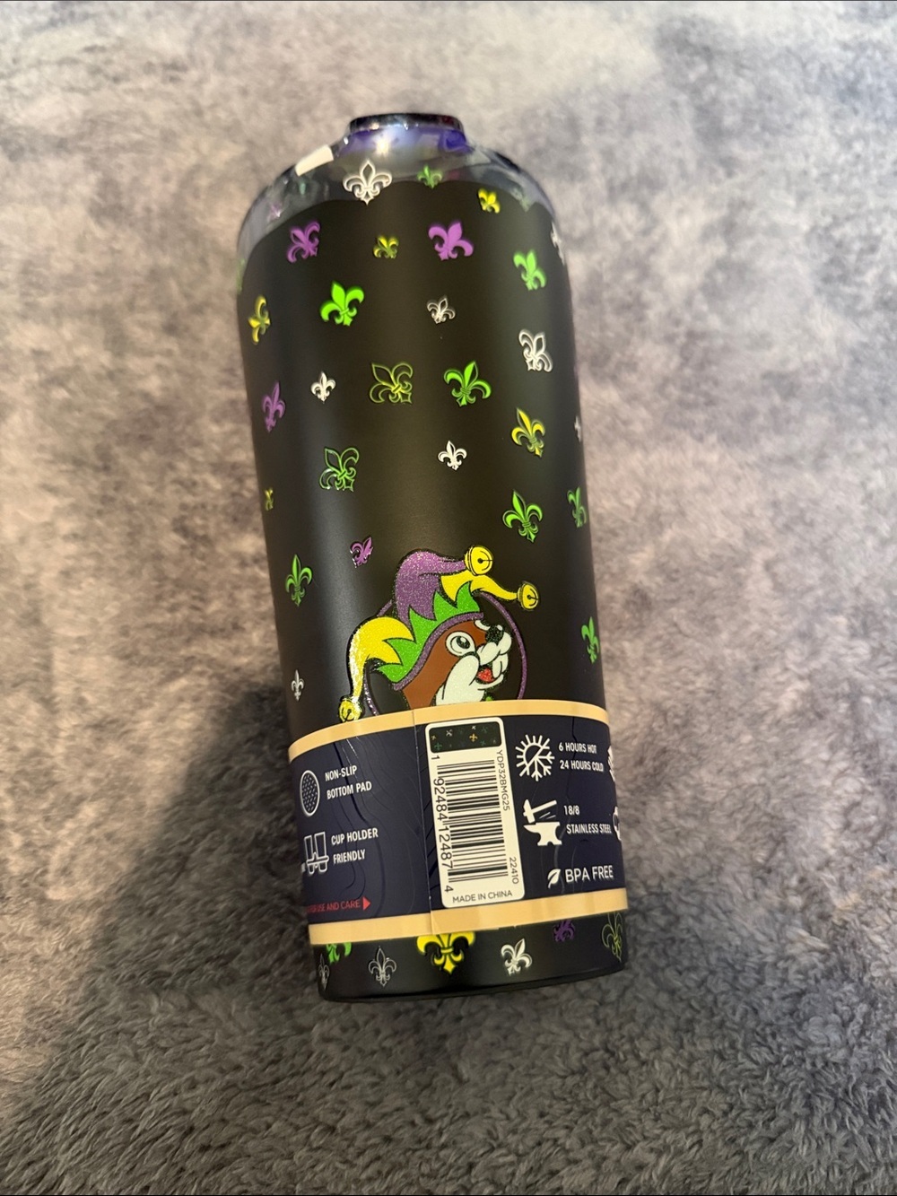 2025 Buc-ee's Mardi Gras Blk Purple Green Tumbler Bucees 32oz - New - Picture 3 of 5